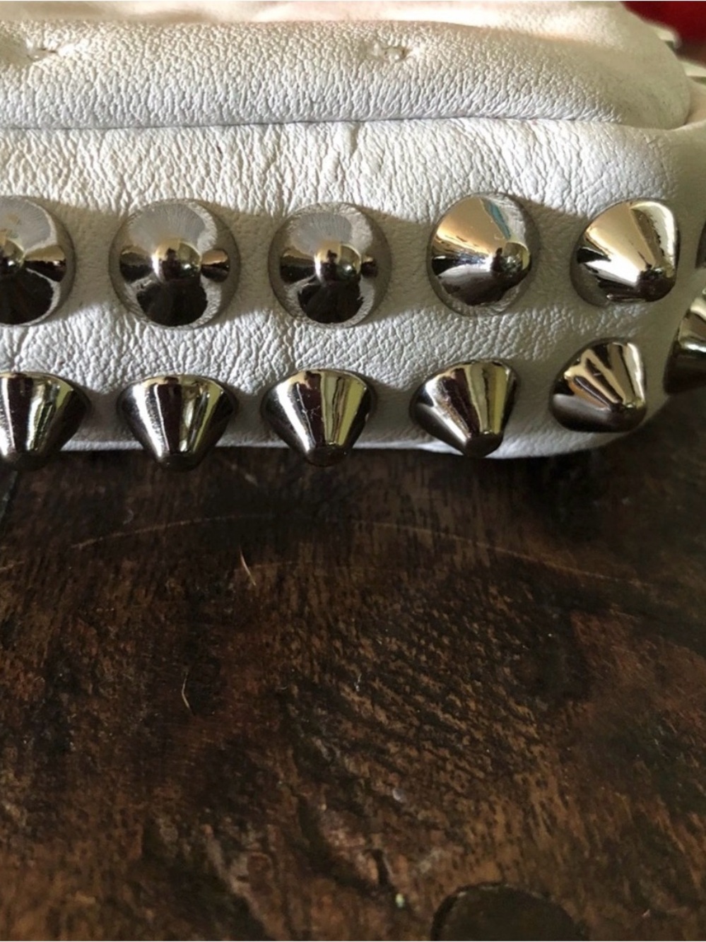 Rebecca Minkoff White Studded Leather Crossbody with Silver Chain - Picture 7 of 7